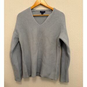 Vintage J. Crew Wool V Neck Sweater Baby Blue XL Knit Fisherman Winter
